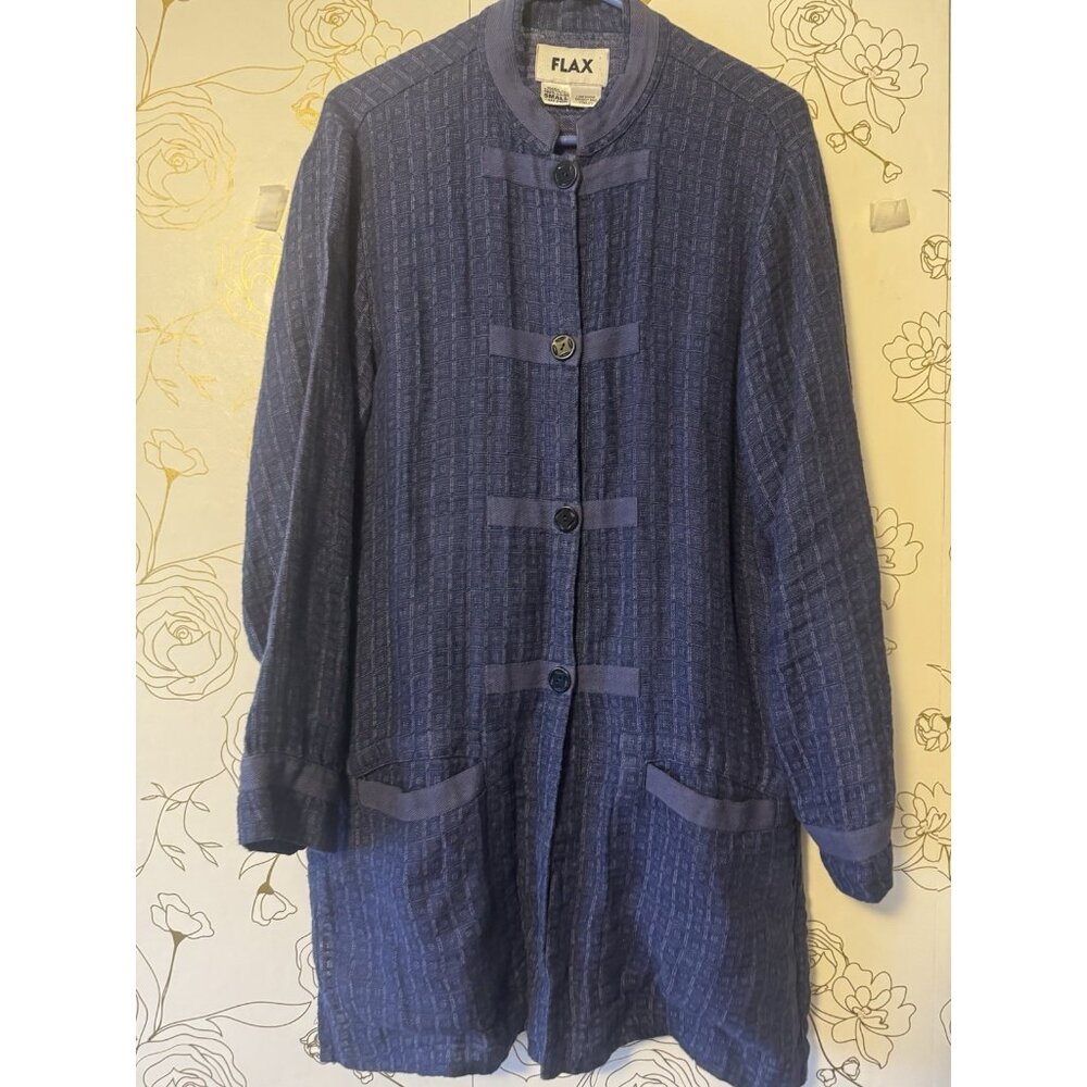 Flax 100% Linen Shacket Shirt Jacket Womens Small Blue Collar Button Up 080
